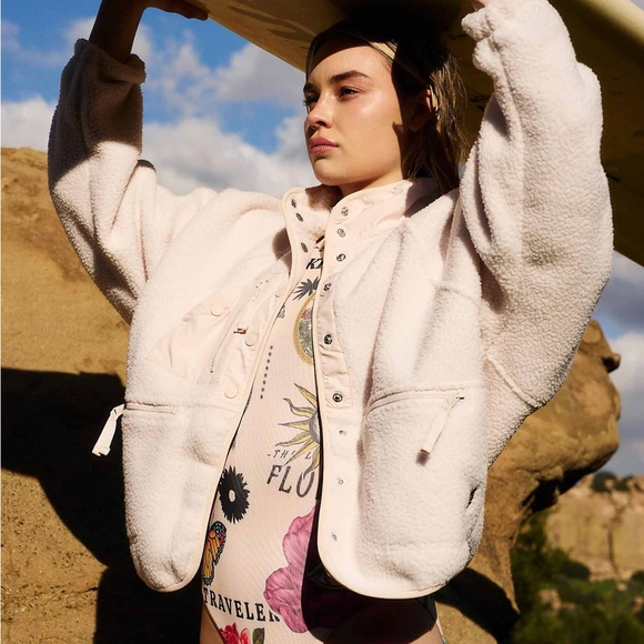 FP Movement by Free People Jackets & Blazers - Free People Movement Ivory Sherpa Fleece Jacket with Zip Pockets